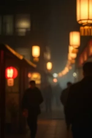 长夜灯塔海报：海雾中旋转的灯塔光束