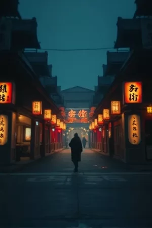 旧胶片里的雨海报：湿漉漉的胶片卷贴在灯箱上