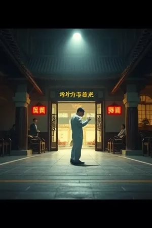 雾中剧场海报：雾气里老剧院的旋转门